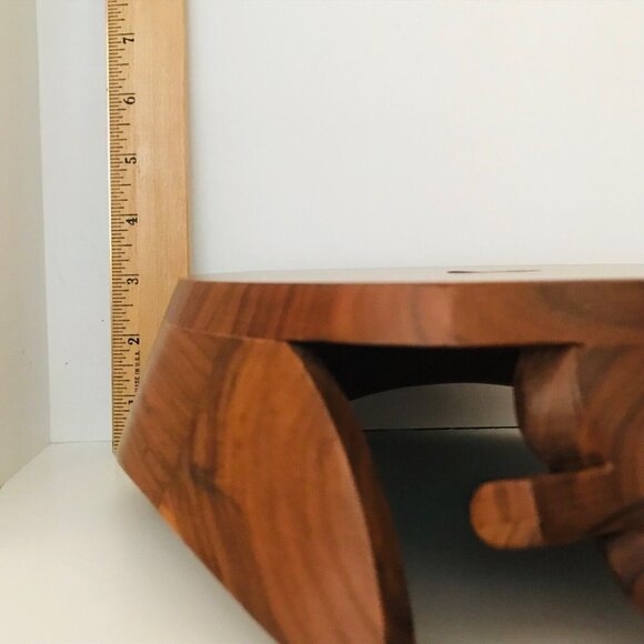 Vintage Solid Walnut Wood Mid Century Modern Bowl Leaf Motif MCM Decorative - Picture 8 of 10